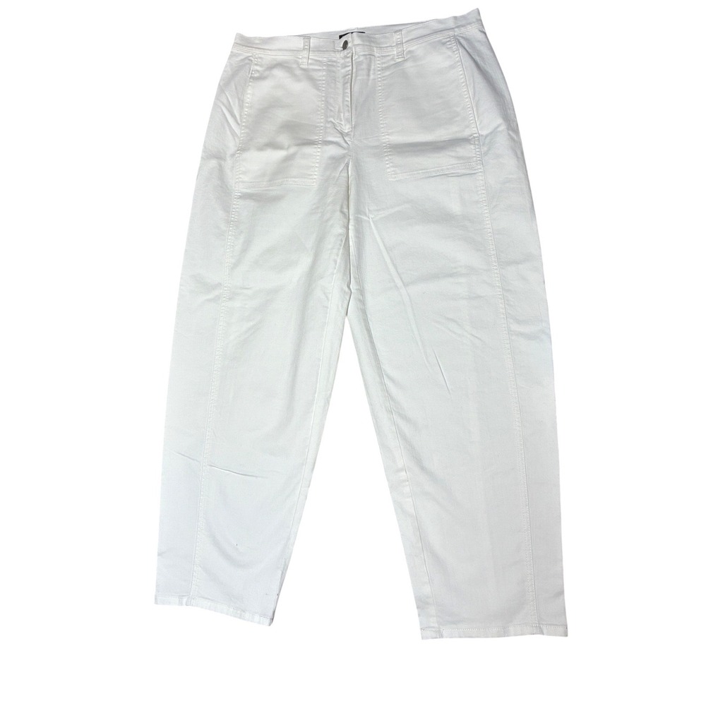 Eileen Fisher Organic Cotton Utility Straight Leg White Pants Patch Pocket L 14